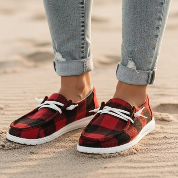 Boho Beach Hut Canvas Shoes, Slip On Shoes Slip On Canvas Shoes Red / 5