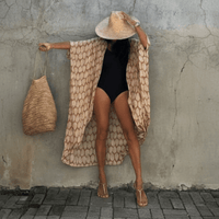 Boho Beach Hut Cardigan, Cover up, Kimono, Plus Size Long Floral Kimono Swimsuit Cover Up Beige / One Size