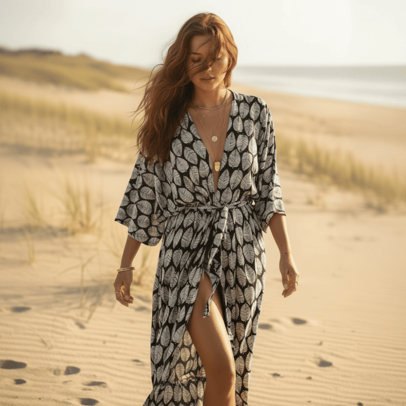 Cardigan Cotton Striped Blue Beach Kimono Women's