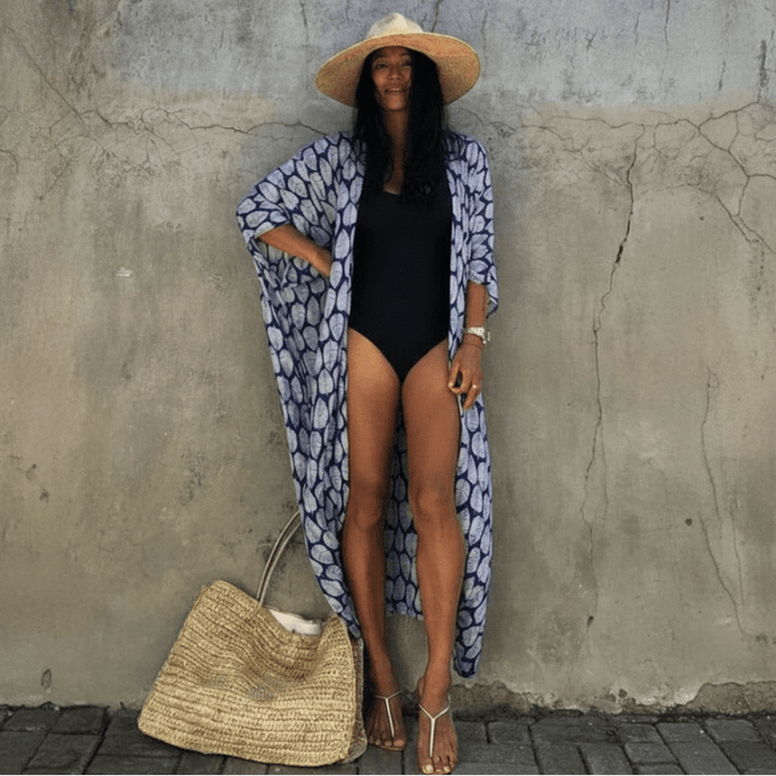 Boho Beach Hut Cardigan, Cover up, Kimono, Plus Size Long Floral Kimono Swimsuit Cover Up Blue / One Size