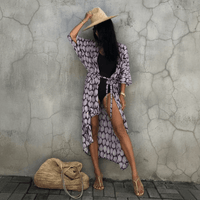 Boho Beach Hut Cardigan, Cover up, Kimono, Plus Size Long Floral Kimono Swimsuit Cover Up Purple / One Size