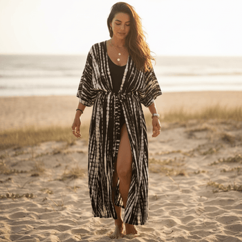 Boho Beach Hut Cardigan, Cover up, Kimono, Plus Size Long Kimono Swimsuit Cover Up Black / One Size