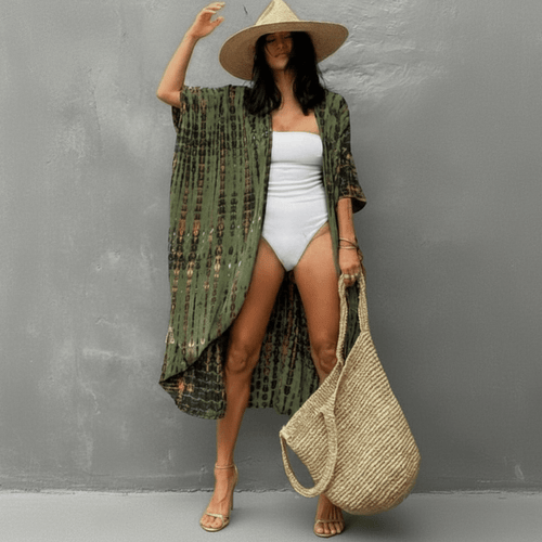 Boho Beach Hut Cardigan, Cover up, Kimono, Plus Size Long Kimono Swimsuit Cover Up Green / One Size