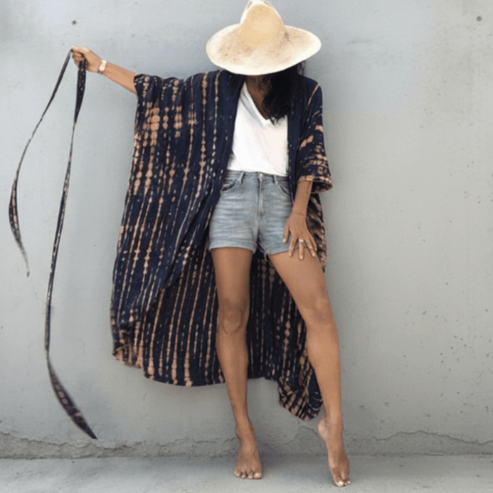 Boho Beach Hut Cardigan, Cover up, Kimono, Plus Size Long Kimono Swimsuit Cover Up Navy Blue / One Size