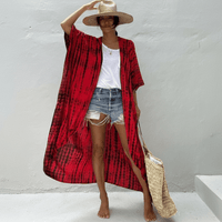 Boho Beach Hut Cardigan, Cover up, Kimono, Plus Size Long Kimono Swimsuit Cover Up Red / One Size