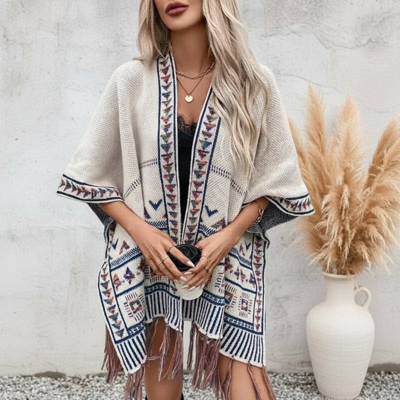 Boho Beach Hut Cardigan, Knit Sweater Boho Knit Tassel Cardigan Off White / One Size