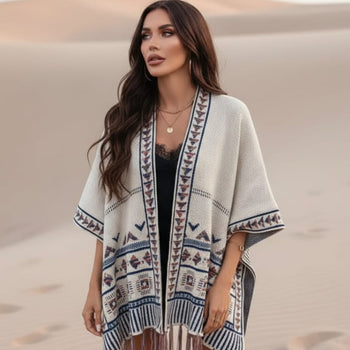 Boho Beach Hut Cardigan, Knit Sweater Boho Knit Tassel Cardigan Off White / One Size