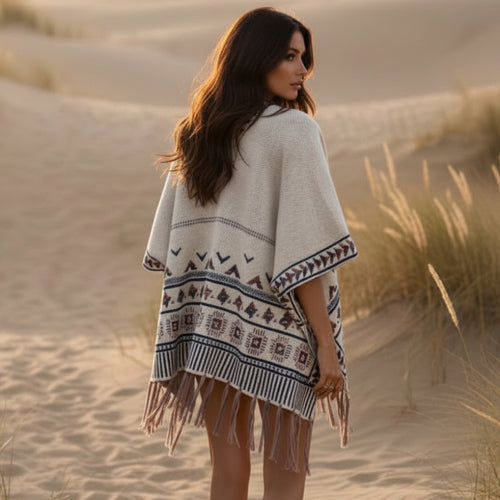 Boho Beach Hut Cardigan, Knit Sweater Boho Knit Tassel Cardigan Off White / One Size