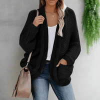 Boho Beach Hut Cardigan, Sweater Boho Knit Cardigan with Pockets Black / S