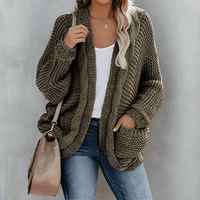 Boho Beach Hut Cardigan, Sweater Boho Knit Cardigan with Pockets Green / S