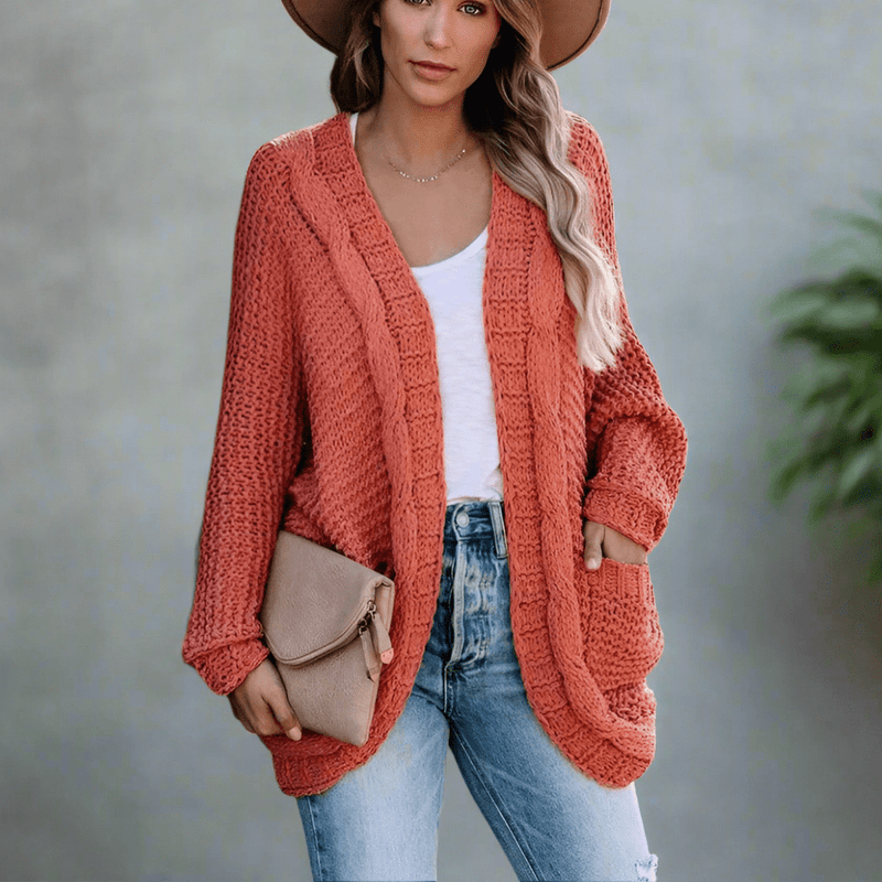 Boho Beach Hut Cardigan, Sweater Boho Knit Cardigan with Pockets Orange / S