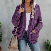Boho Beach Hut Cardigan, Sweater Boho Knit Cardigan with Pockets Purple / S
