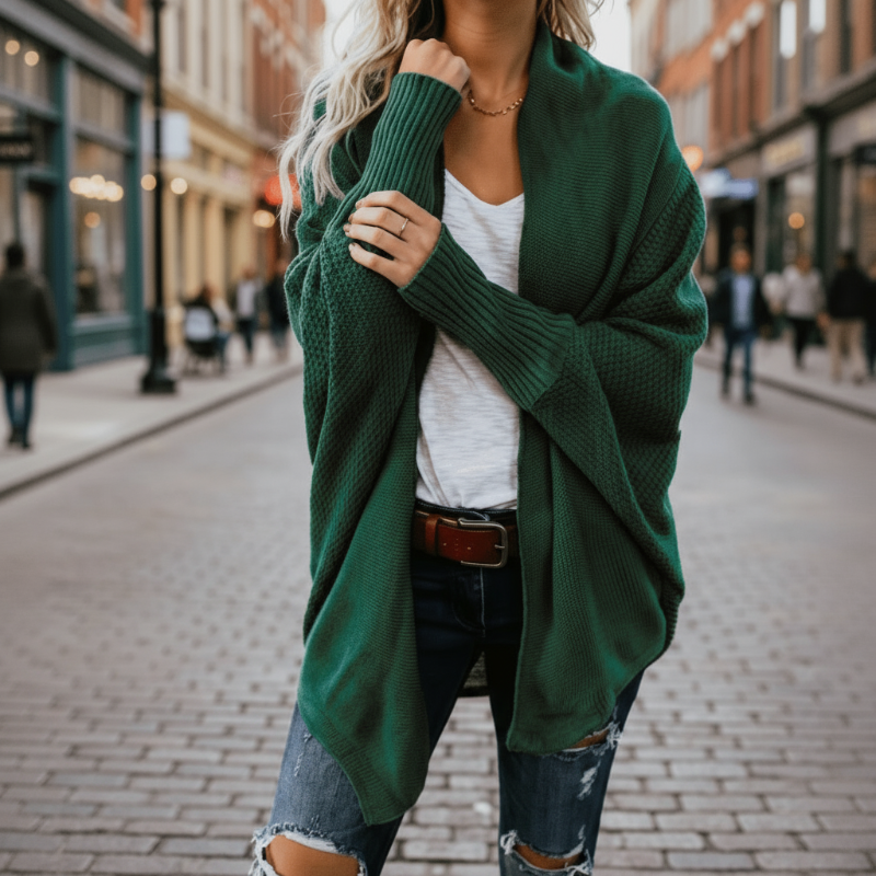 Boho Beach Hut Cardigans, Sweater Batwing Knitted Cardigan Bright Green / One Size