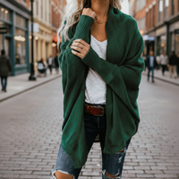 Boho Beach Hut Cardigans, Sweater Batwing Knitted Cardigan Bright Green / One Size