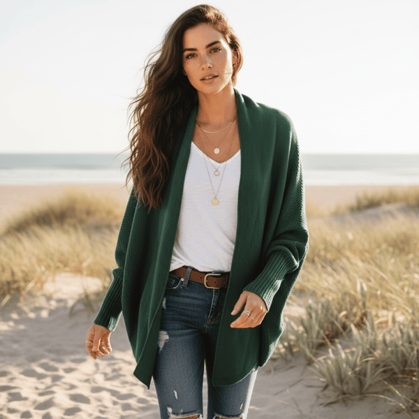 Boho Beach Hut Cardigans, Sweater Batwing Knitted Cardigan Bright Green / One Size