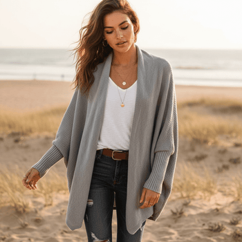 Boho Beach Hut Cardigans, Sweater Batwing Knitted Cardigan Gray / One Size