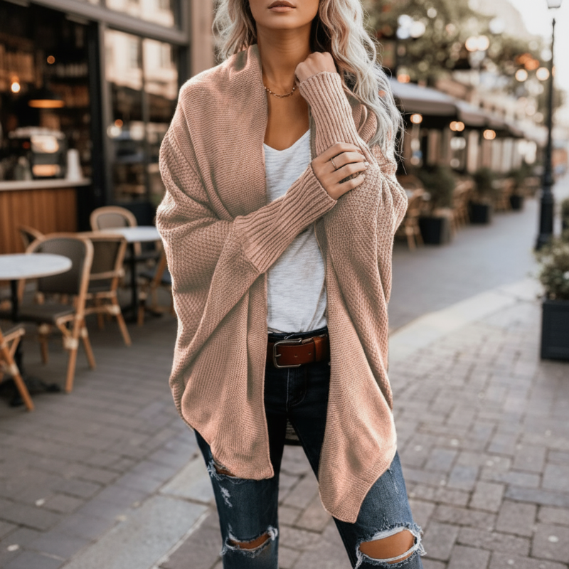 Boho Beach Hut Cardigans, Sweater Batwing Knitted Cardigan Pink / One Size
