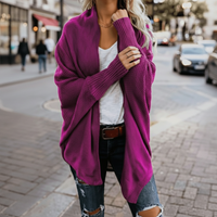 Boho Beach Hut Cardigans, Sweater Batwing Knitted Cardigan Purple / One Size