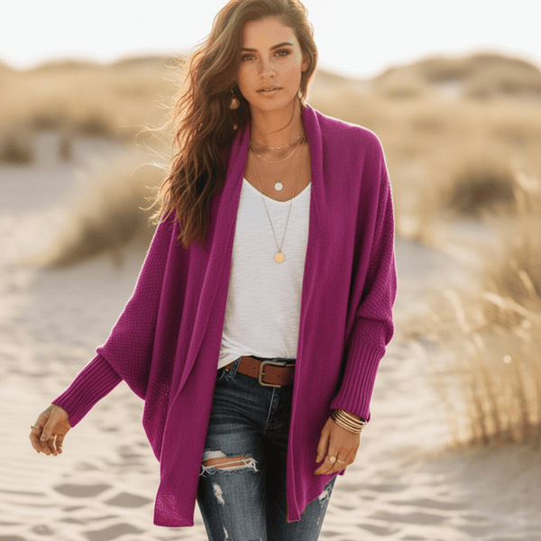 Boho Beach Hut Cardigans, Sweater Batwing Knitted Cardigan Purple / One Size