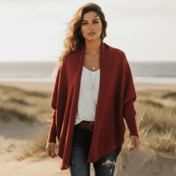 Boho Beach Hut Cardigans, Sweater Batwing Knitted Cardigan Red / One Size