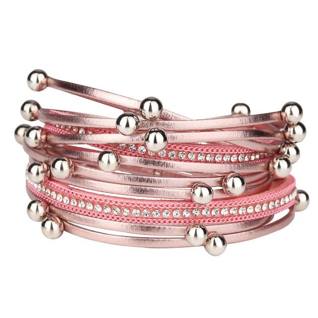 Boho Beach Hut Charm Bracelets Pink / One Size Vintage Leather Bracelet