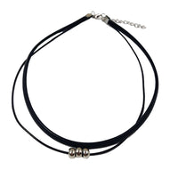 Boho Beach Hut Choker Necklaces Black Leather Choker Necklace Silver / One Size