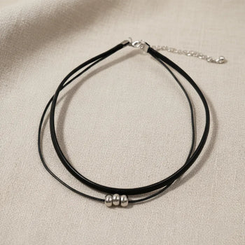 Boho Beach Hut Choker Necklaces Black Leather Choker Necklace Silver / One Size