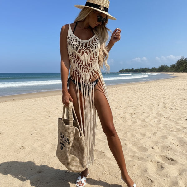 Crochet Cover Up with Tassels Boho Beach Hut