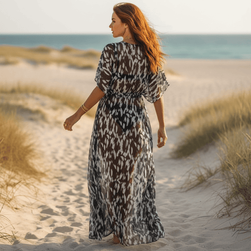 Women's Animal Print Beach Cover Up – Leopard Kimono Cardigan, Bikini Cover Up Dress, Summer Beachwear