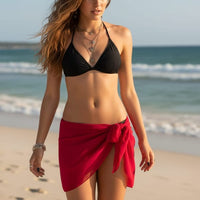Boho Beach Hut Cover-Up Skirt, Bikini Cover Up Skirt Chiffon Cover Up Mini Skirt Red / One Size
