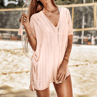 Boho Beach Hut Cover-up Pink / One Size Boho Pink Crochet Tassel Cover Up