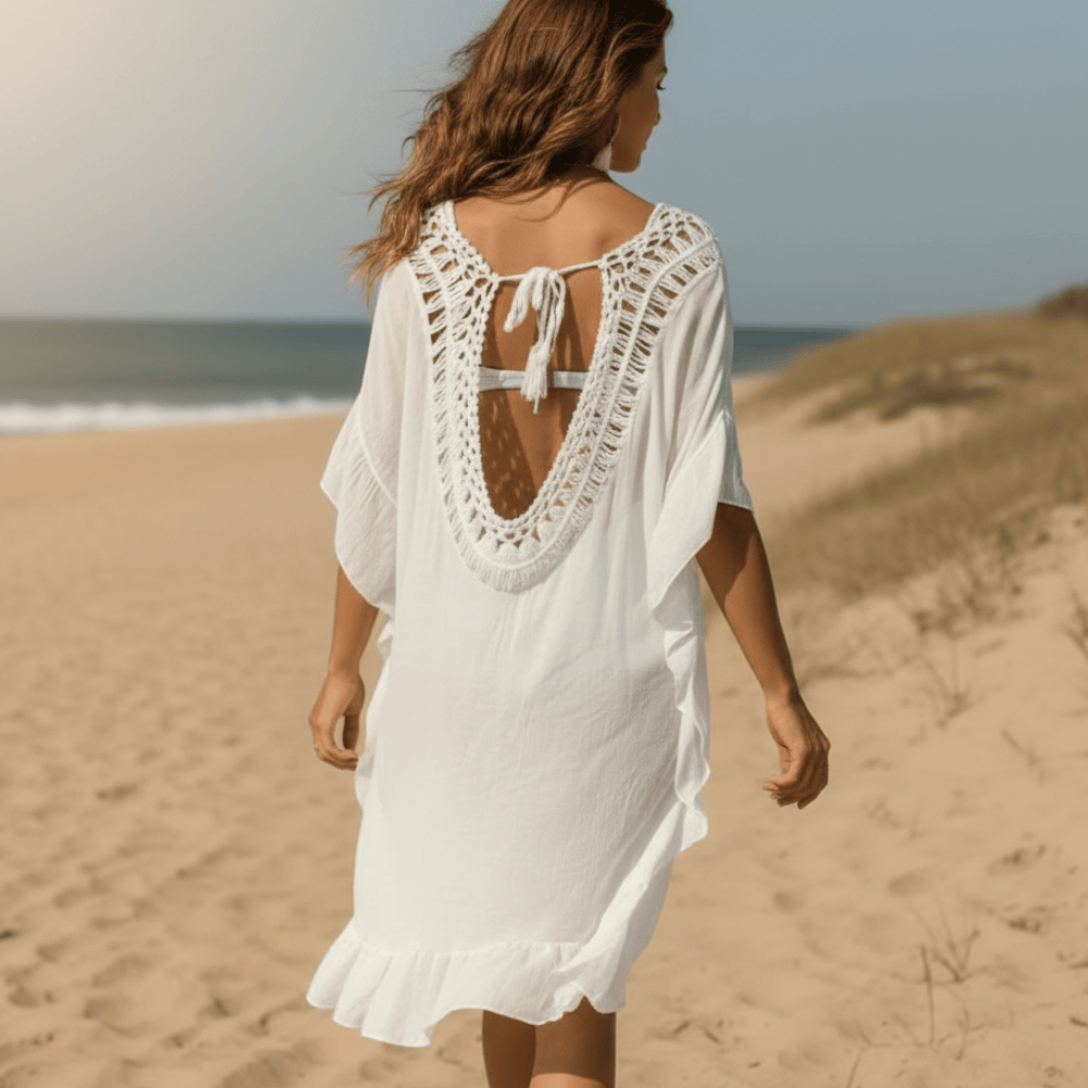 Boho Beach Hut Cover ups Beach Crochet Cover Up White / One Size