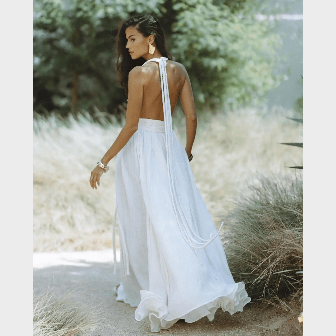 Boho Beach Hut Cover-Ups, Dress, Maxi dress Boho Backless Bandage Maxi Dress