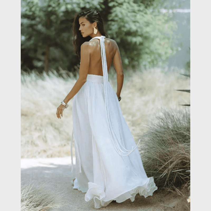 Boho Beach Hut Cover-Ups, Dress, Maxi dress Boho Backless Bandage Maxi Dress