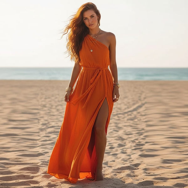 Boho Beach Hut Cover-Ups, Dress, Maxi dress Boho Beach Cover-Up Maxi Dress Orange Red / One Size
