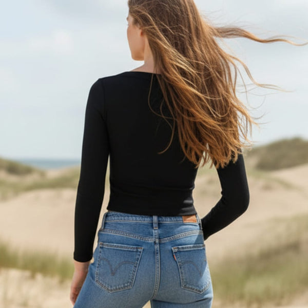 Boho Beach Hut Crop Top, Long Sleeve Shirt Long Sleeve Crop Top
