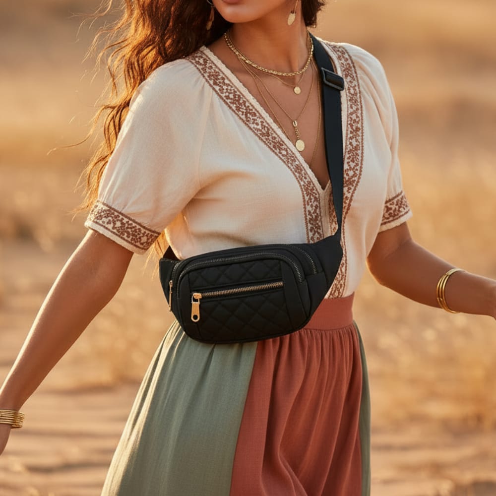 Boho Beach Hut Crossbody Handbags, Fanny Packs Crossbody Casual Handbag Black / Adjustable Strap