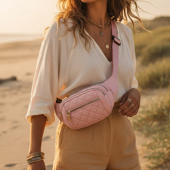 Boho Beach Hut Crossbody Handbags, Fanny Packs Crossbody Casual Handbag Pink / Adjustable Strap