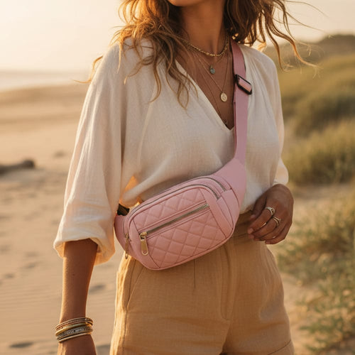 Boho Beach Hut Crossbody Handbags, Fanny Packs Crossbody Casual Handbag Pink / Adjustable Strap