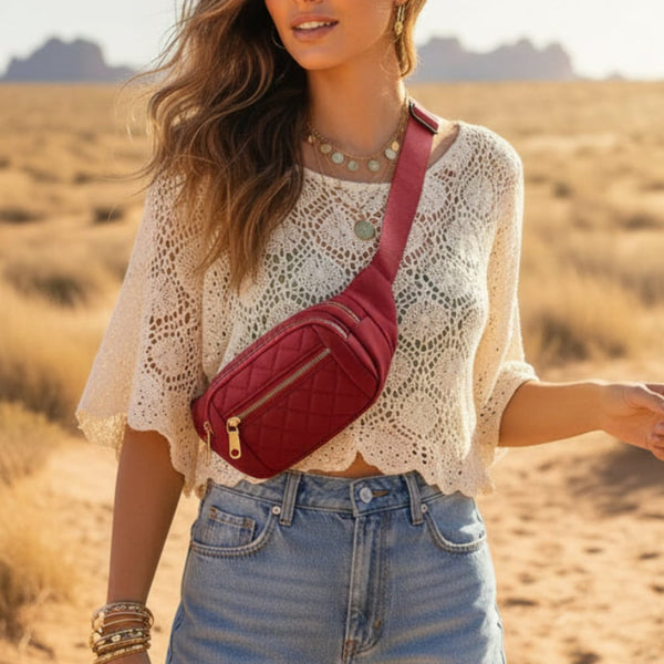 Boho Beach Hut Crossbody Handbags, Fanny Packs Crossbody Casual Handbag Red / Adjustable Strap