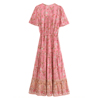 Boho Beach Hut Dress, Maxi Dress Bohemian Floral Print Long Dress