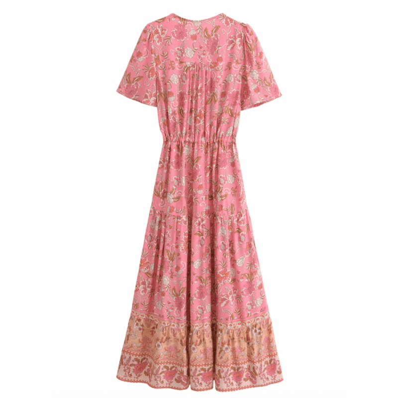 Boho Beach Hut Dress, Maxi Dress Bohemian Floral Print Long Dress