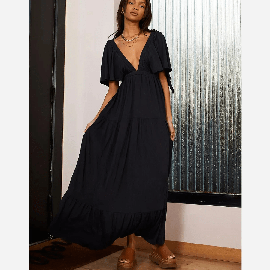 【BOHEMIAN SEOUL】BOHEMSEO BACKLESS CUT OUT MAXI DRESS BACKLESS CUT OUT MAXI DRESS, BLACK - bohemseo