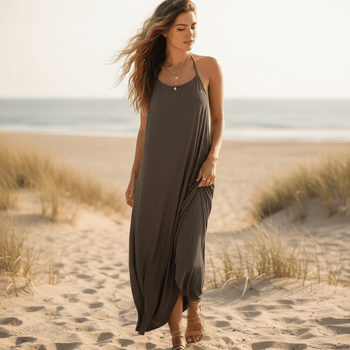Boho Beach Hut Dress, maxi dress, green dress, black dress, White dress, midi dress, casual dress, sleeveless dress Boho Chic Spaghetti Strap Dress Brown / S