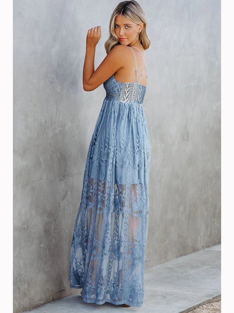 Spaghetti Strap Sleeveless Lace Boho Maxi Dress – Boho Beach Hut