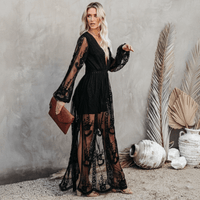 Boho Beach Hut Dresses, Maxi Dress, Black Dress, Lace Dress, Tulle Dress, Long Dress, Funeral Dress, Church Dress Black Boho Lace Maxi Dress