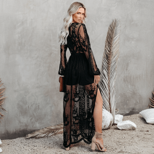Boho Beach Hut Dresses, Maxi Dress, Black Dress, Lace Dress, Tulle Dress, Long Dress, Funeral Dress, Church Dress Black Boho Lace Maxi Dress
