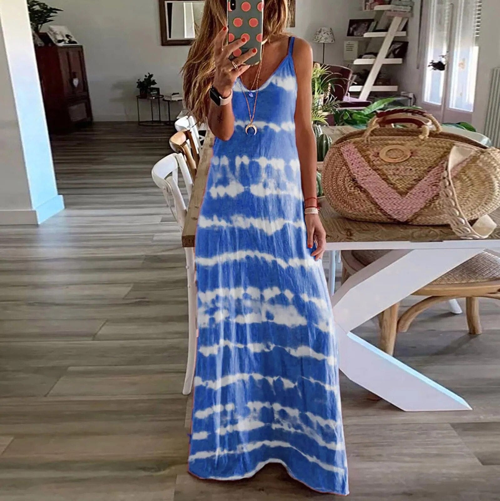 Blue tie dye maxi dress online