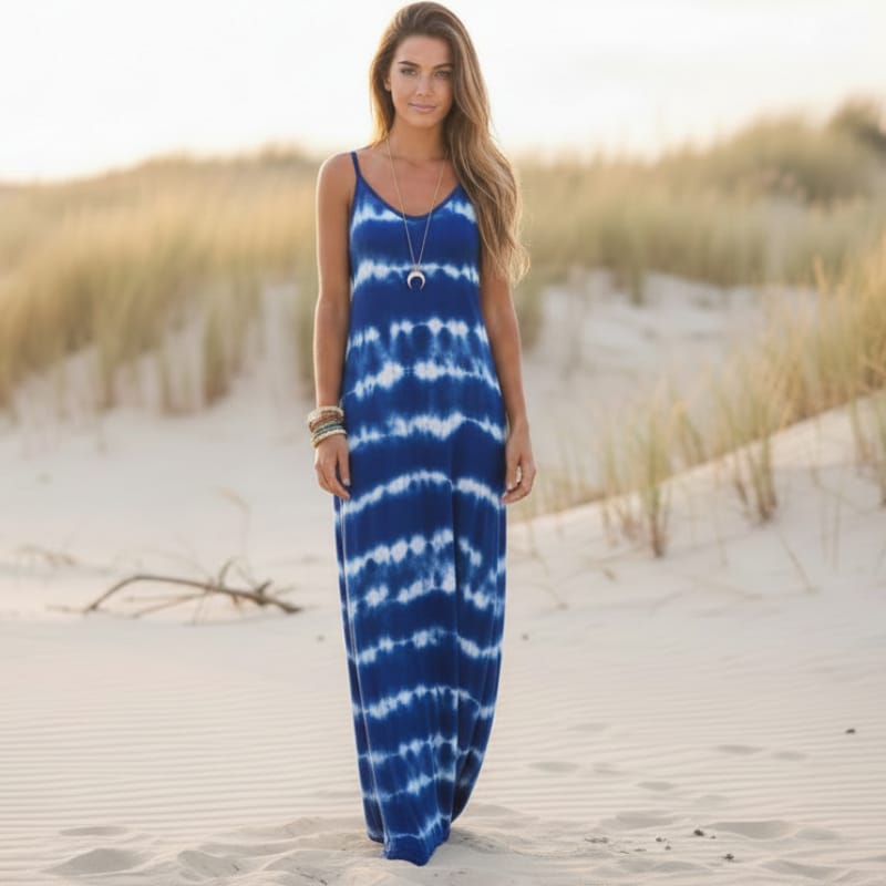 Sleeveless Loose Maxi Dress Boho Casual Tie Dye Summer Essential in Blue | Women's Boho Fashion | S | Cotton, Polyester Sleeveless Loose Maxi Dress Boho Casual Tie Dye Summer Essential in Blue | Women's Boho Fashion | S | Cotton, Polyester