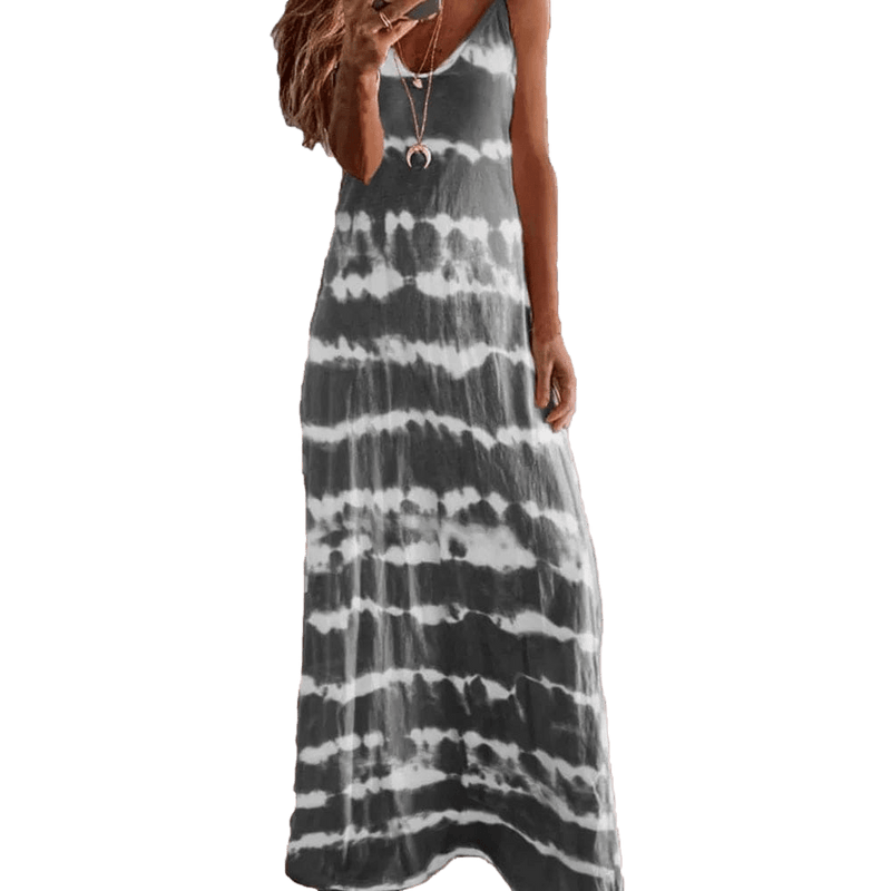 Boho Beach Hut Dresses, Maxi Dress Dark Gray / S Sleeveless Casual Loose Maxi Dress